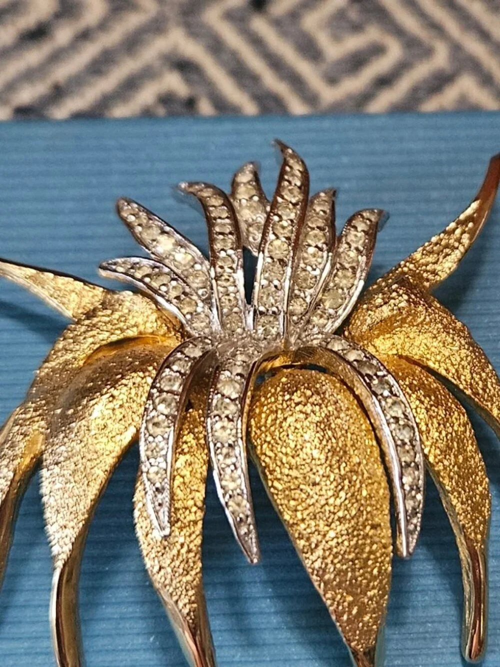 Vintage Polcini (Ledo) Flower Brooch, Silver/Gold Tone w/ Rhinestones
